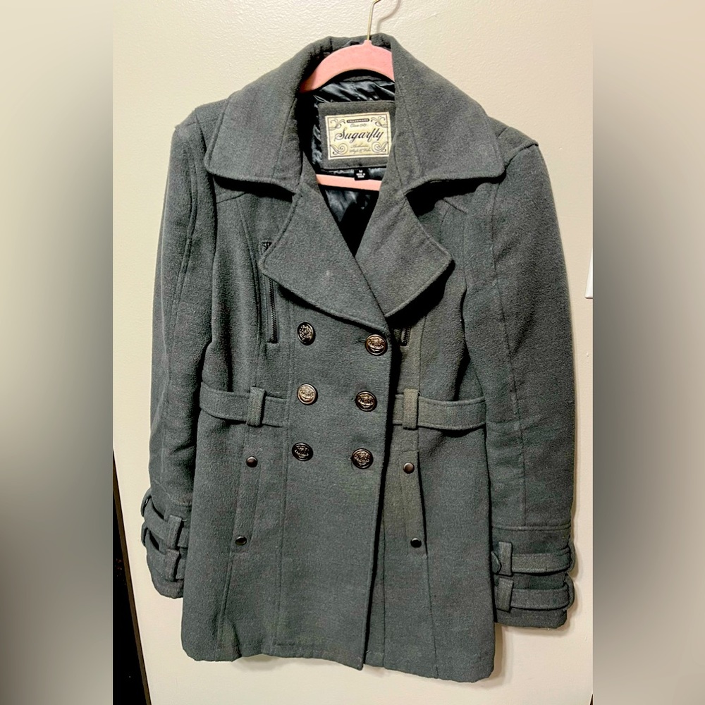 Sugarfly Pea Coat/Jacket in a beautiful grey. Pretty detail with silver buttons